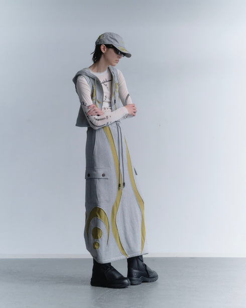 UNALOME LONG SKIRT -GRAY×GREEN-